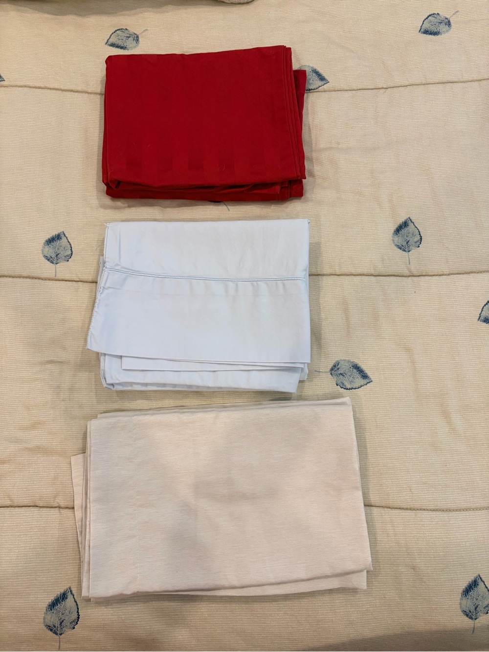 Set of Three Queen Pillowcases - Red, White, Cream